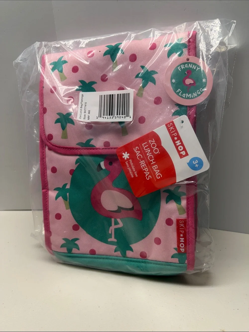 Skip Hop Pink Flamingo Kids Lunch Bag with Teal Accents